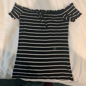 Black and white over the shoulder summer blouse